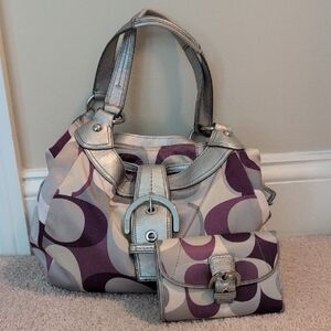 Stylish Purple and Silver Women's Handbag Set